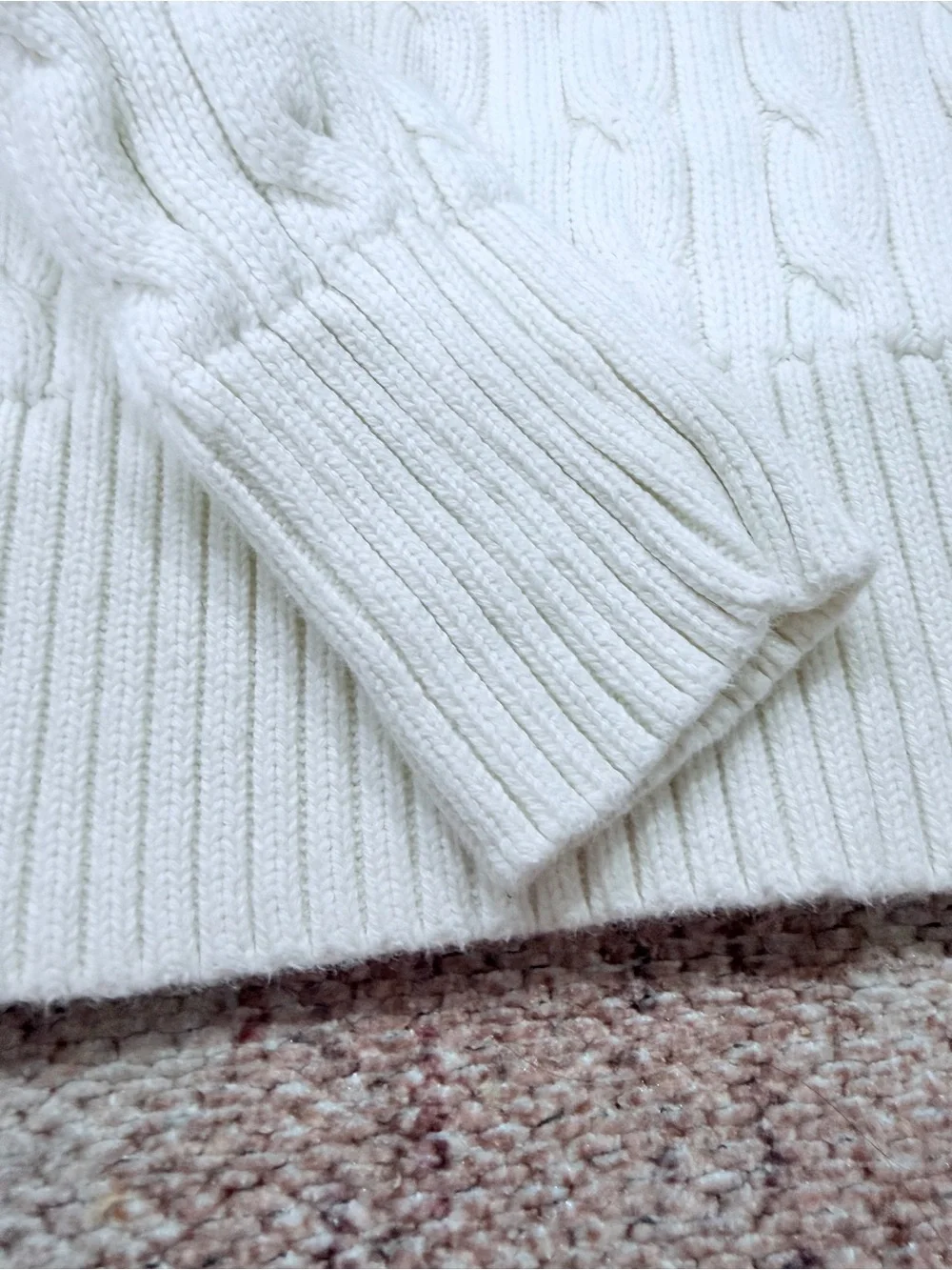 Ralph Lauren Girls' Cream Cable Crewneck Sweater with Navy Pony - Picture 5 of 8
